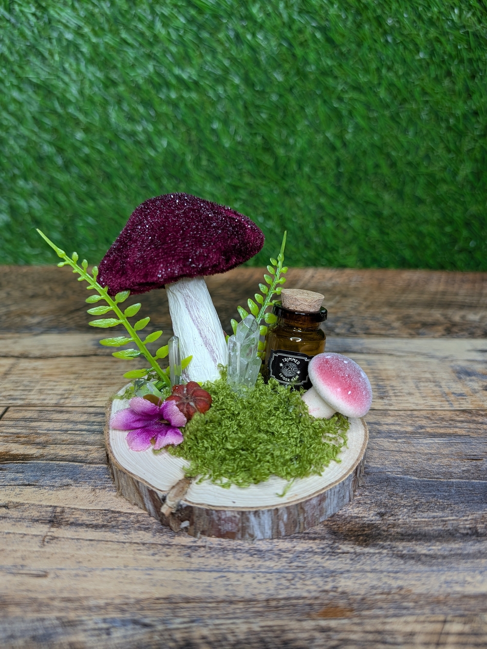 Burgundy Velvet Mushroom Mini Garden Accent - Unbranded